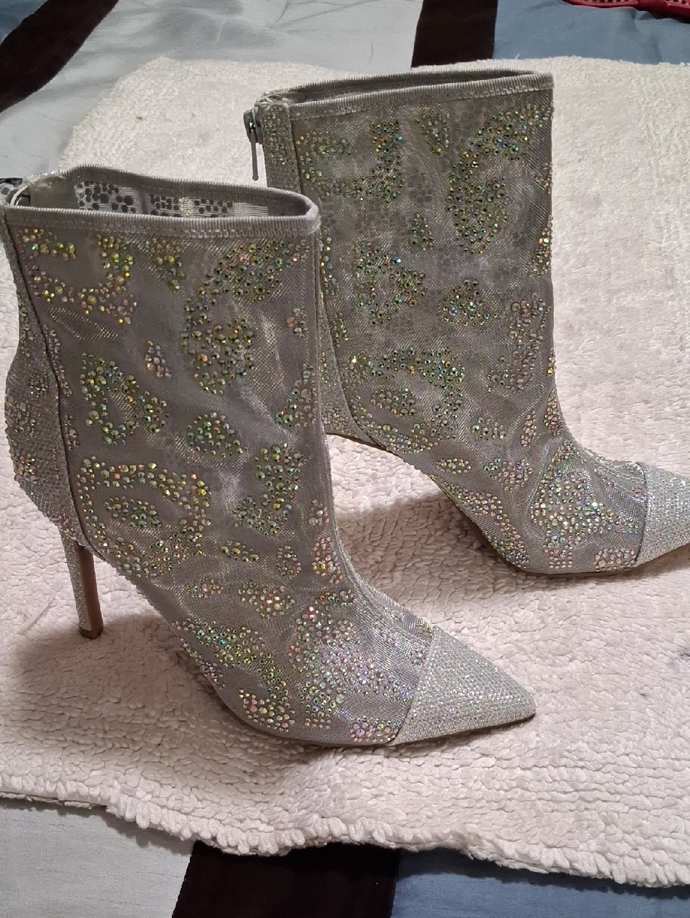 Thalia Sodi Silver Crystal-Studded Pointed Toe Ankle Boots